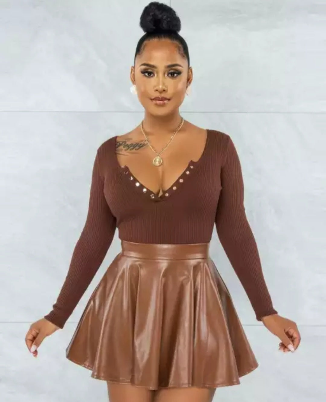 Leather Two Piece Skirt Set